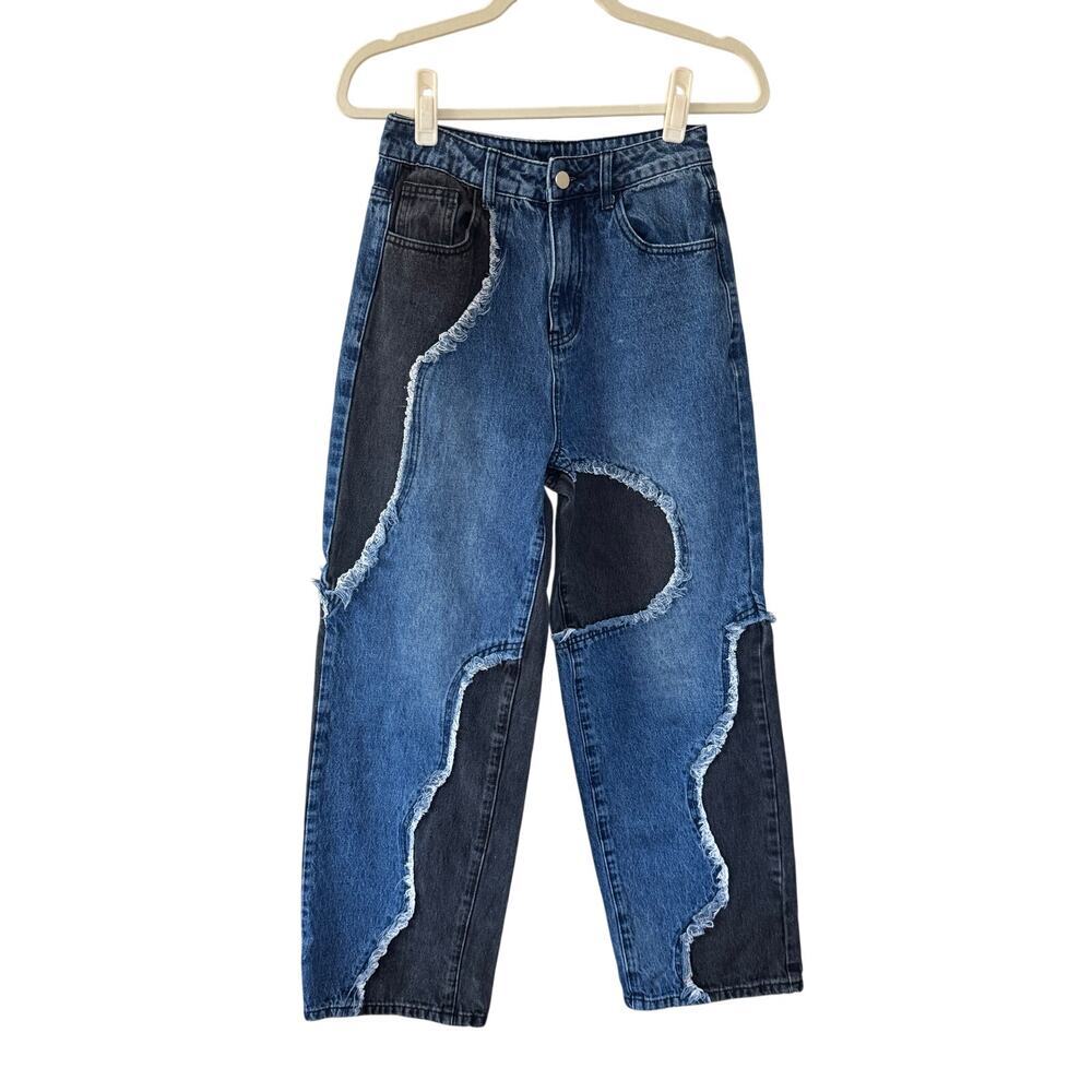 Cider 2 Tone Y2k Patchwork Black & Dark Wash Denim Jeans - XS Grunge Streetwear